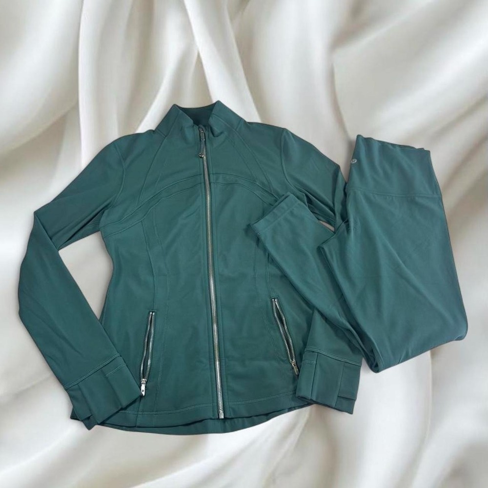 Lululemon deep‎ marina teal mirror silver define jacket and align leggings set